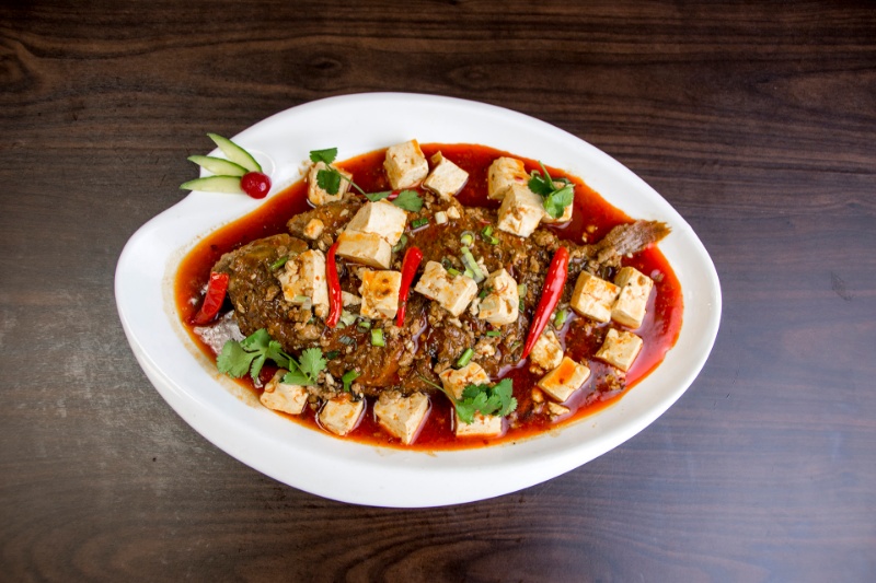 f01. whole fish with tofu in chili sauce  干烧豆腐活鱼 <img title='Spicy & Hot' align='absmiddle' src='/css/spicy.png' />